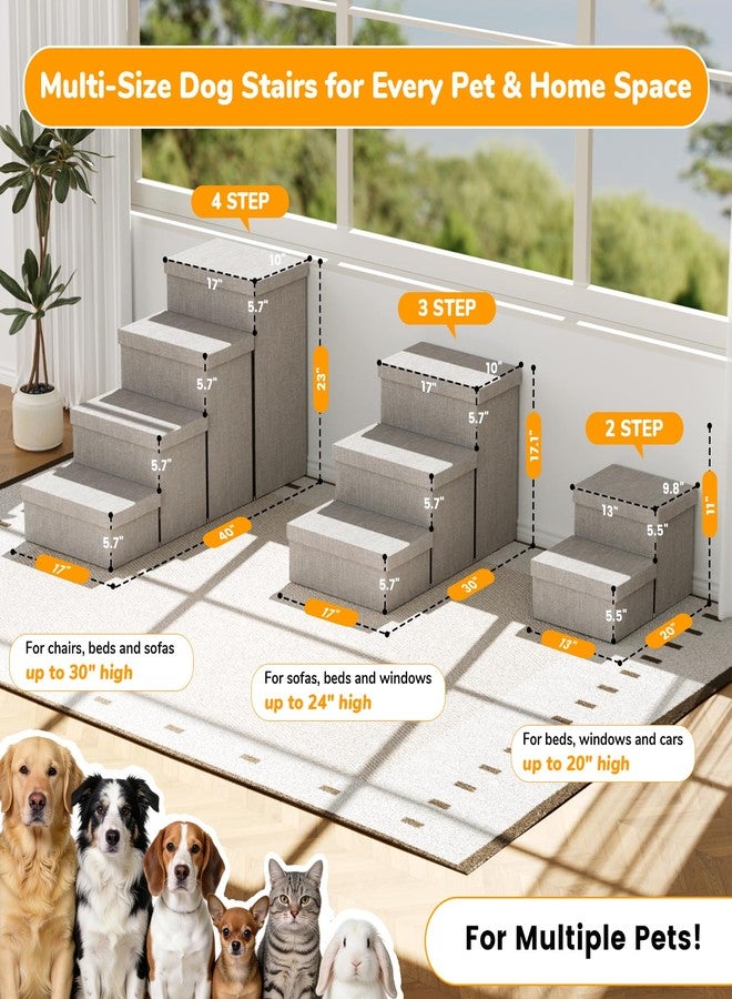 Fecuria 3-Step Wide Dog Stairs with Storage 18" H, Non-Slip Sturdy Pet Steps for High Bed Couch Window, Pet Stairs for Small/Medium/Large Old Dogs Cats Up to 200lbs, Cat Dog Steps for Car/SUV, Grey - Image 2