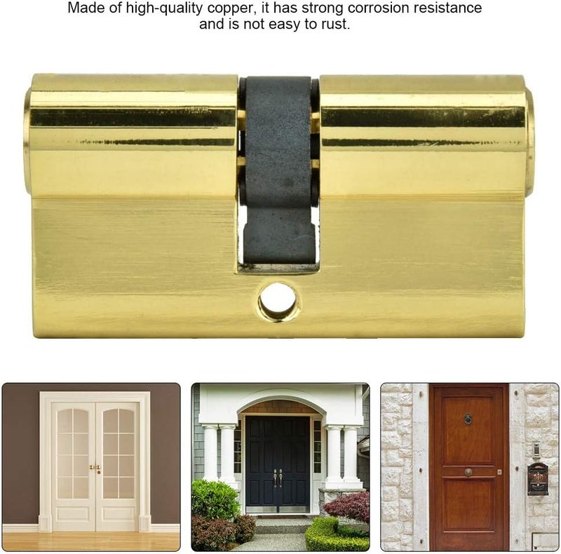 Ashata 60mm Copper Dual Open Lock Cylinder Anti Theft Door Lock Cylinder with Keys - Gold - Image 5