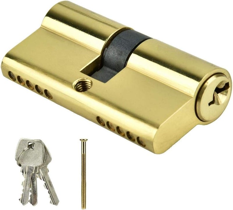 Ashata 60mm Copper Dual Open Lock Cylinder Anti Theft Door Lock Cylinder with Keys - Gold - Image 1