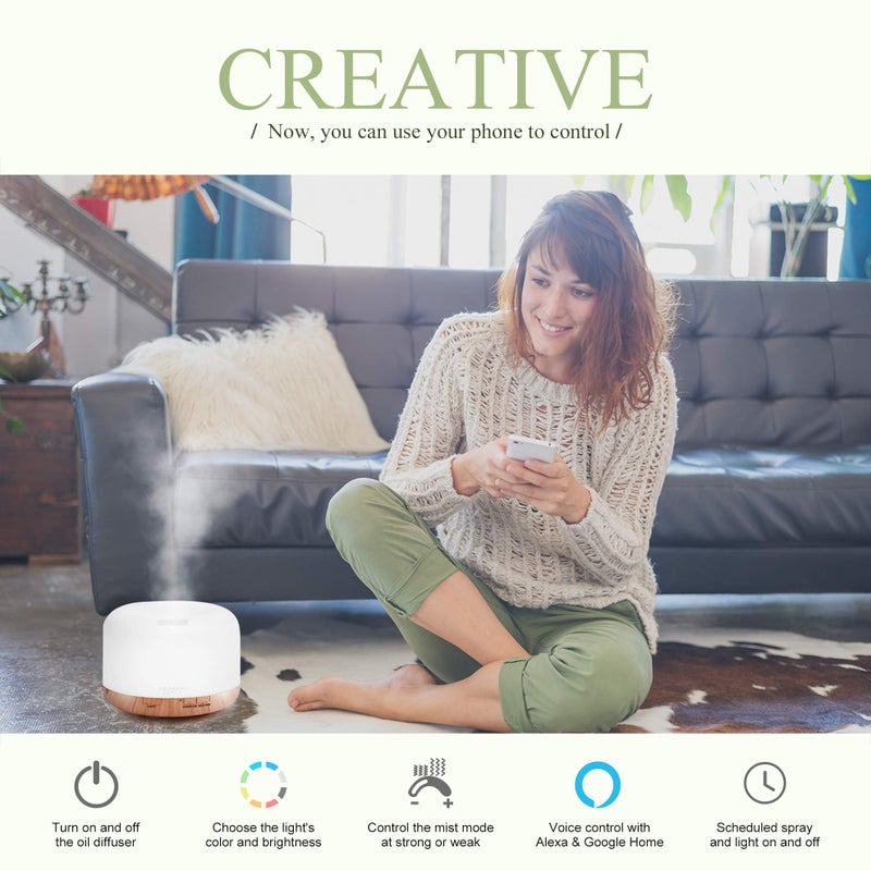 ASAKUKI Smart Wi-Fi Essential Oil Diffuser, App and Voice Control Compatible with Alexa, 500ml Aromatherapy Humidifier for Relaxing Atmosphere in Home Office Bedroom Gold - Image 2