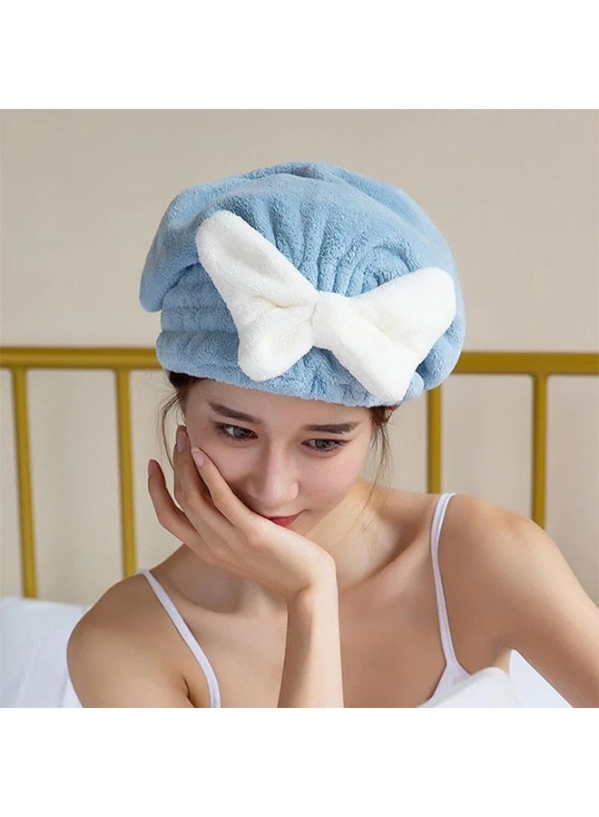 2PCS Microfiber Hair Drying Cap Set, Ultra Absorbent Super Soft Quick Dry Hair Towel Wrap Turban with Bow Tie, Anti-Frizz No Heat Damage Shower Cap for Girls Women Kids Pink Blue - Image 3
