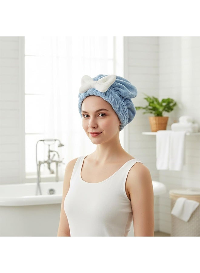 2PCS Microfiber Hair Drying Cap Set, Ultra Absorbent Super Soft Quick Dry Hair Towel Wrap Turban with Bow Tie, Anti-Frizz No Heat Damage Shower Cap for Girls Women Kids Pink Blue - Image 5