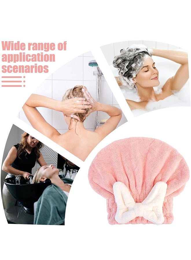 2PCS Microfiber Hair Drying Cap Set, Ultra Absorbent Super Soft Quick Dry Hair Towel Wrap Turban with Bow Tie, Anti-Frizz No Heat Damage Shower Cap for Girls Women Kids Pink Blue - Image 2