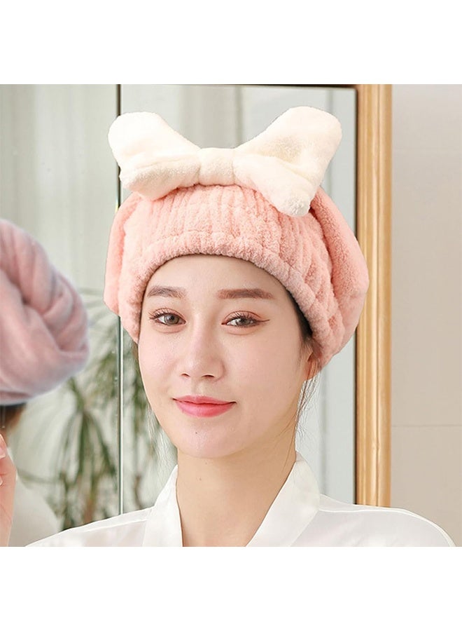 2PCS Microfiber Hair Drying Cap Set, Ultra Absorbent Super Soft Quick Dry Hair Towel Wrap Turban with Bow Tie, Anti-Frizz No Heat Damage Shower Cap for Girls Women Kids Pink Blue - Image 4