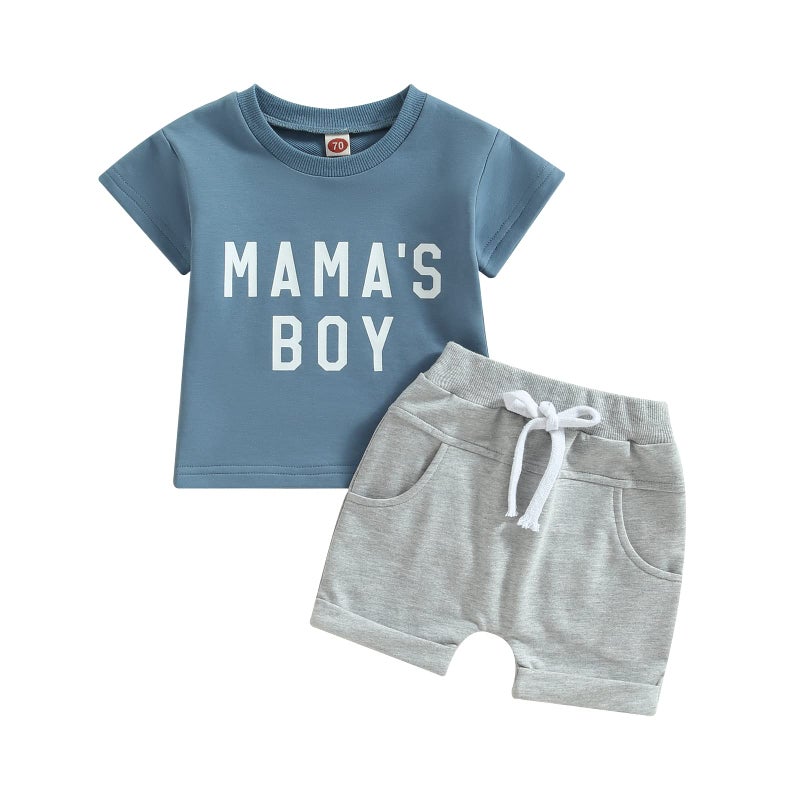 Rtnnsbbfcm Rtnnsbbfcm Newborn Baby Boy Summer Clothes Set Short Sleeve Letter TShirt Top Shorts with Pockets 2Pcs Casual Outfit 23TBlue Mamas Boy