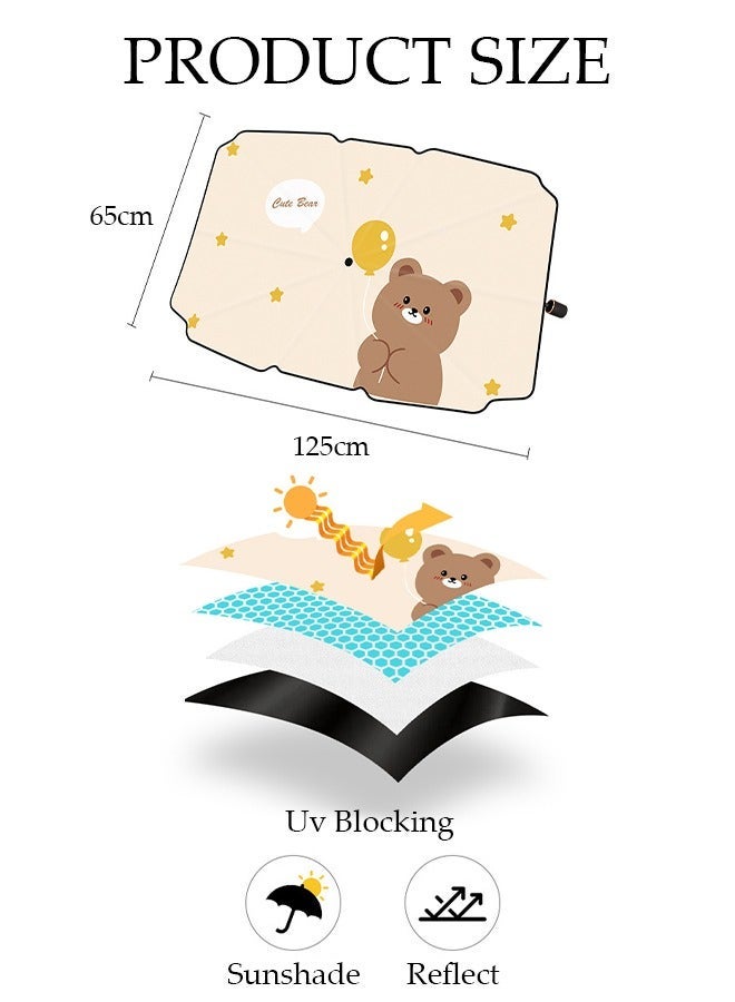 DUNISO Foldable Car Windshield Sunshade Umbrella with Cartoon Printing Protect Car from UV Rays and Heat Keeps Cars Cool Sunshade Cover for Car Front Window 125*65CM - Image 2
