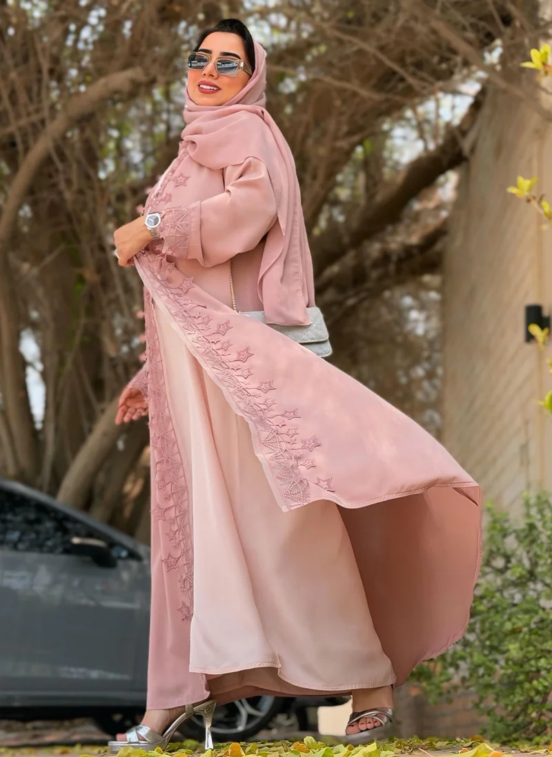 أم سكوير فاشن Blush Star Lace Abaya with Matching Hijab