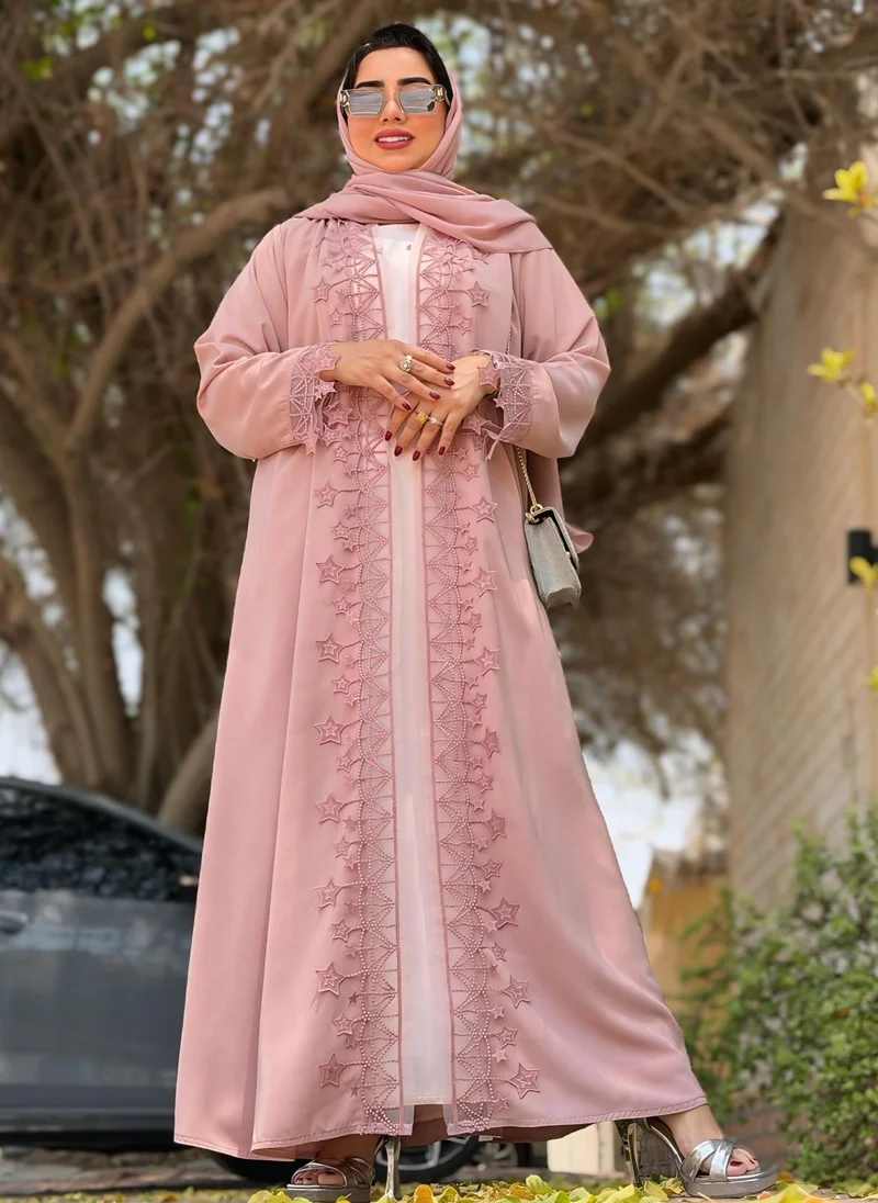 أم سكوير فاشن Blush Star Lace Abaya with Matching Hijab