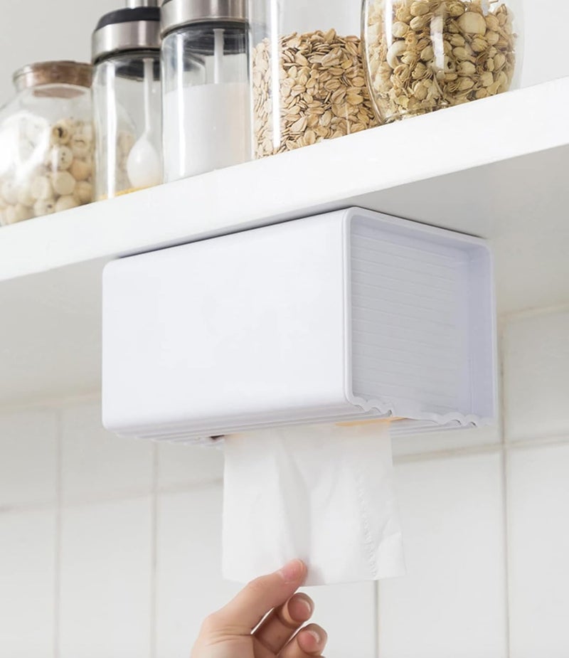 BeFunky Facial Tissue Cover Box Punch Free Wall Mounted Bathroom Holder for Vanity, Countertops, Desk, Office (White) - Image 3