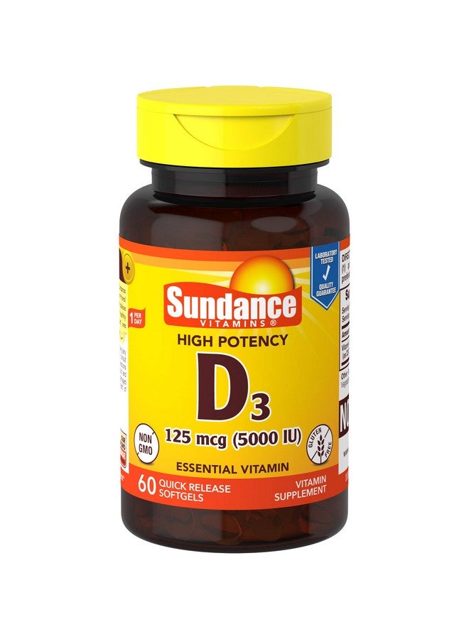 Sundance D3 5 000 Iu (125 Mcg) ; 60 Quick Release Softgels ; High Potency Essential Vitamin Supplement ; Non Gmo And Gluten Free - Image 1