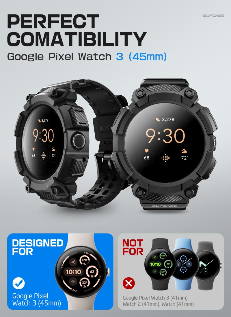 SUPCASE for Google Pixel Watch 3 45mm Case with Band (Unicorn Beetle Pro), [Military-Grade Protection] [Anti-Scratch] Rugged Men Cover with Adjustable Strap Band for Pixel Watch 3 45mm, Black - Image 2