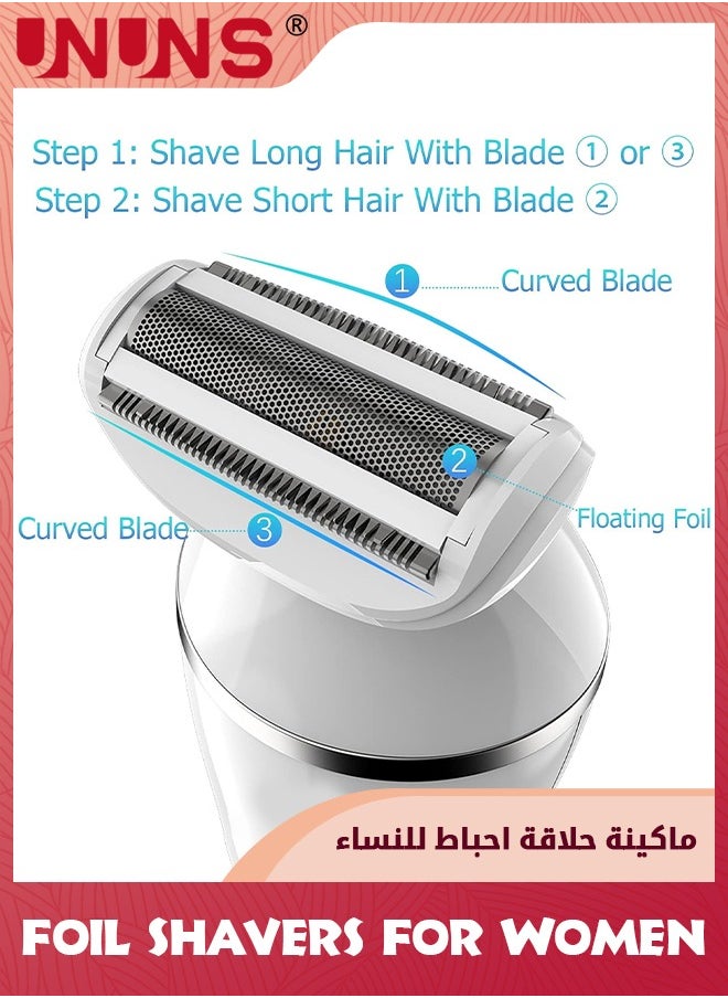 UNUNS - Electric Razor For Women,Portable Waterproof Ladies Electric Shaver Wet And Dry,Painless 3 in 1 Shaver With USB Recharge For Bikini Area Legs Underarms Electric Razor,White - Image 1
