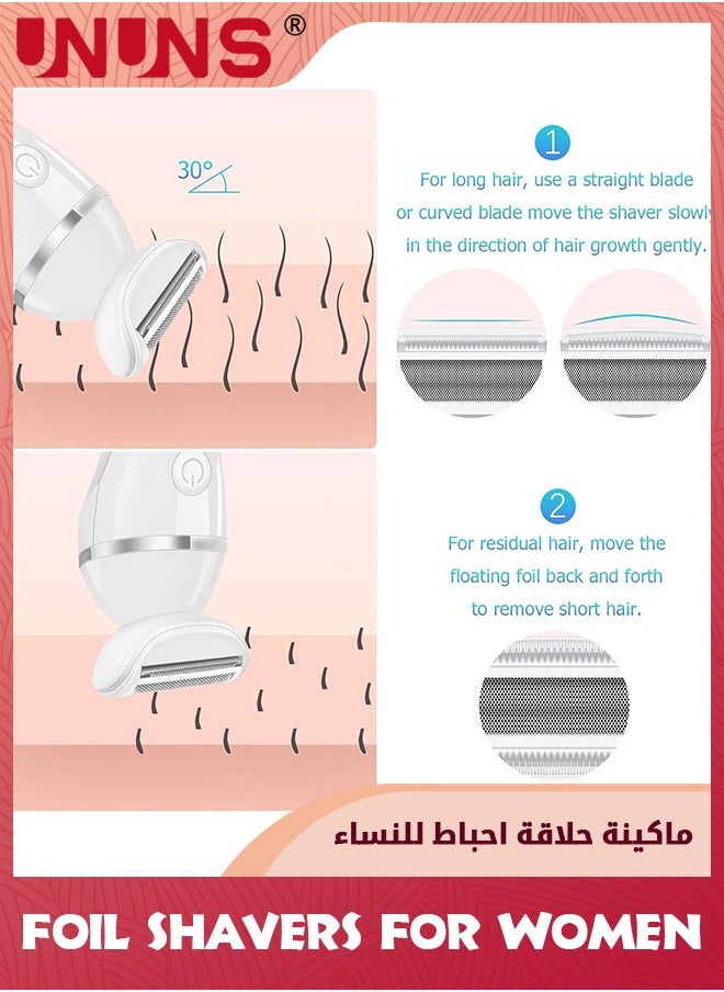 UNUNS - Electric Razor For Women,Portable Waterproof Ladies Electric Shaver Wet And Dry,Painless 3 in 1 Shaver With USB Recharge For Bikini Area Legs Underarms Electric Razor,White - Image 1