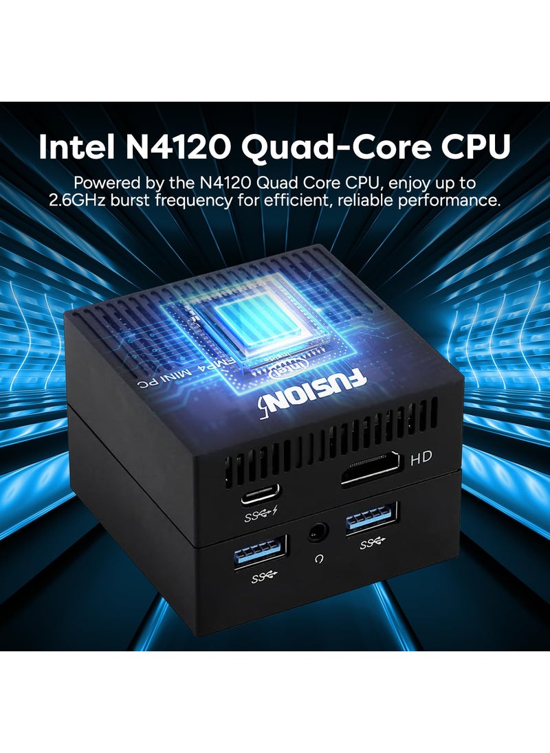 Fusion5 Fusion5 FMP4 Mini PC Windows 11 - Quad Core Mini Computer, 128GB Storage and 8GB RAM - Small & Portable Desktop Computer with Dual Band WiFi, Bluetooth, HDMI, USB 3.0, Micro SD Card Slot  - Image 3