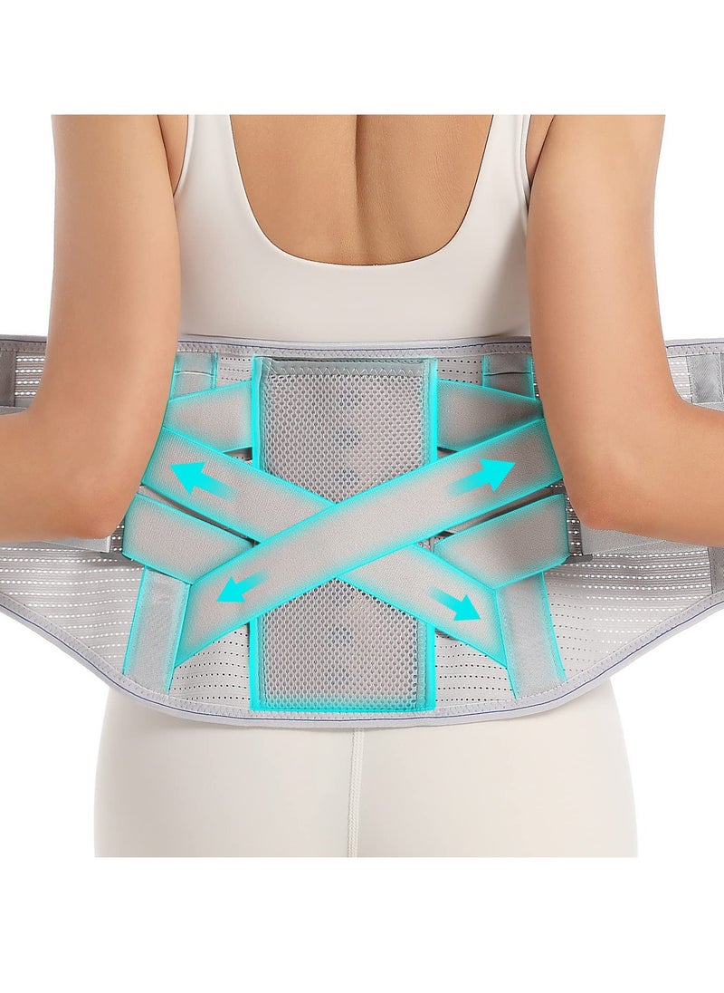 Excefore - Back Brace for Lower Back Pain Relief - Adjustable Support Belt for Herniated Disc, Sciatica - Removable Stays - 2 Sets of Support - Breathable Fabric - Perfect Fit for Men and Women (Grey, Large) - Image 1