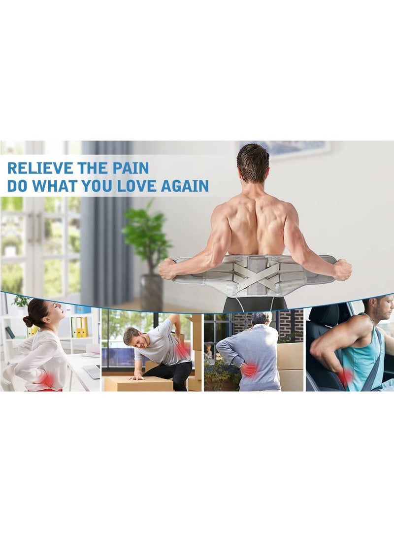 Excefore - Back Brace for Lower Back Pain Relief - Adjustable Support Belt for Herniated Disc, Sciatica - Removable Stays - 2 Sets of Support - Breathable Fabric - Perfect Fit for Men and Women (Grey, Large) - Image 1