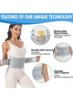 Excefore Back Brace for Lower Back Pain Relief - Adjustable Support Belt for Herniated Disc, Sciatica - Removable Stays - 2 Sets of Support - Breathable Fabric - Perfect Fit for Men and Women (Grey, Large)  - Image 2