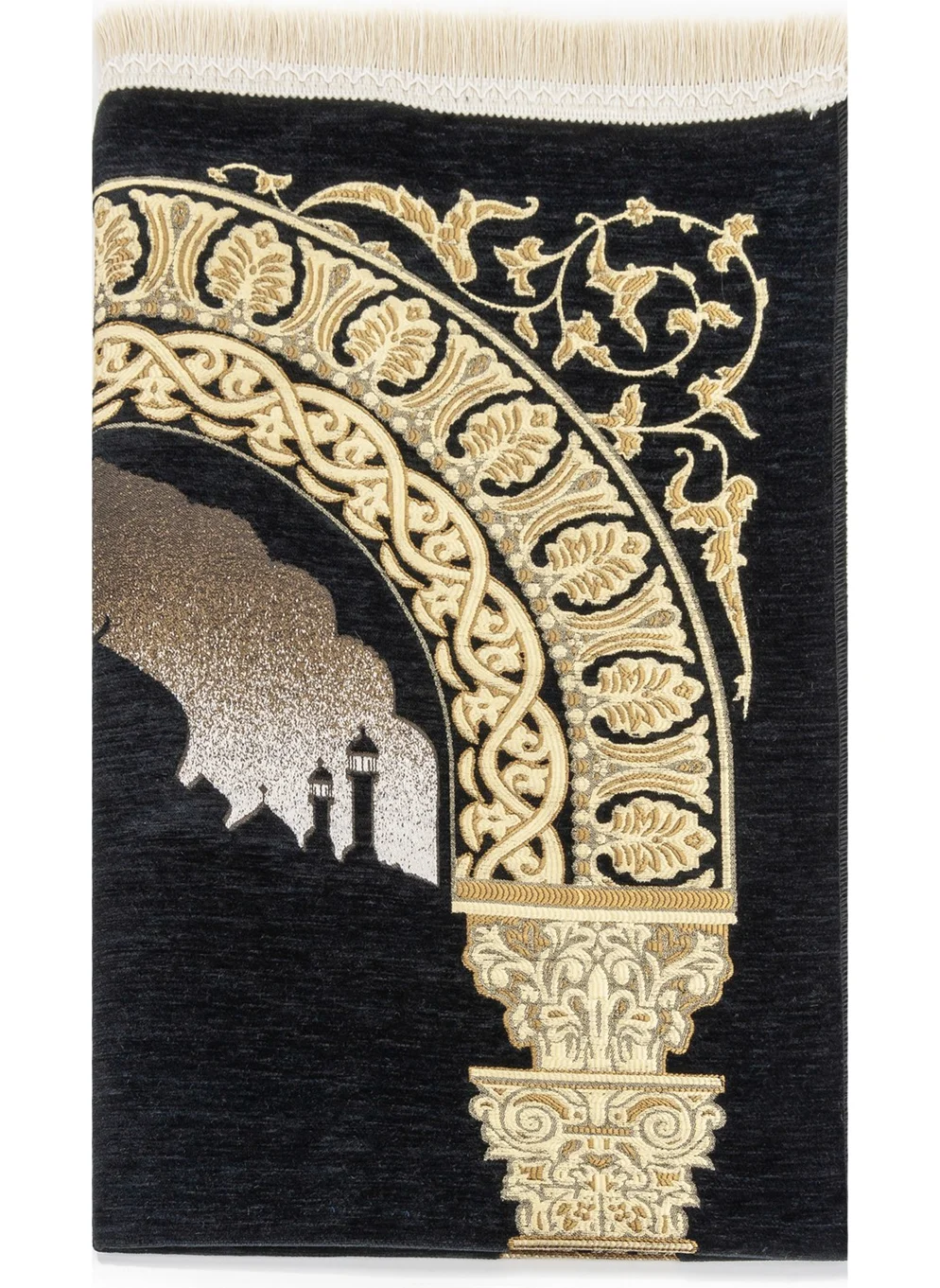 İhvan Online Ihvan Online Taj Mahal Patterned Chenille Prayer Rug - Black Color