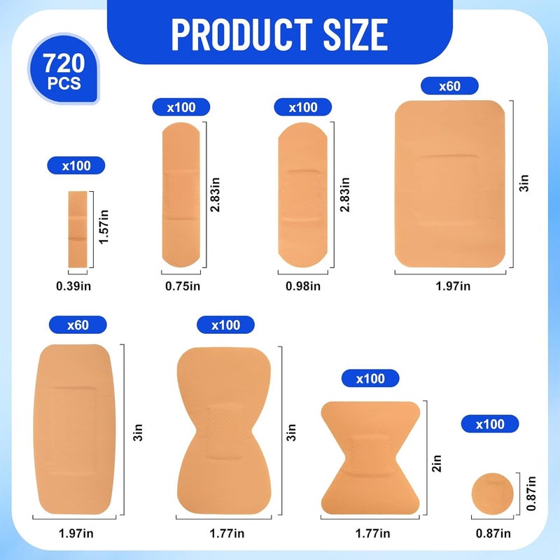 Bgtecho 720 Pcs Adhesive Bandages Variety Pack Flexible Adhesive Bandage Bulk Assorted Sizes Fingertip Bandages Breathable  Waterproof Bandage for First Aid and Wound Care - Image 2