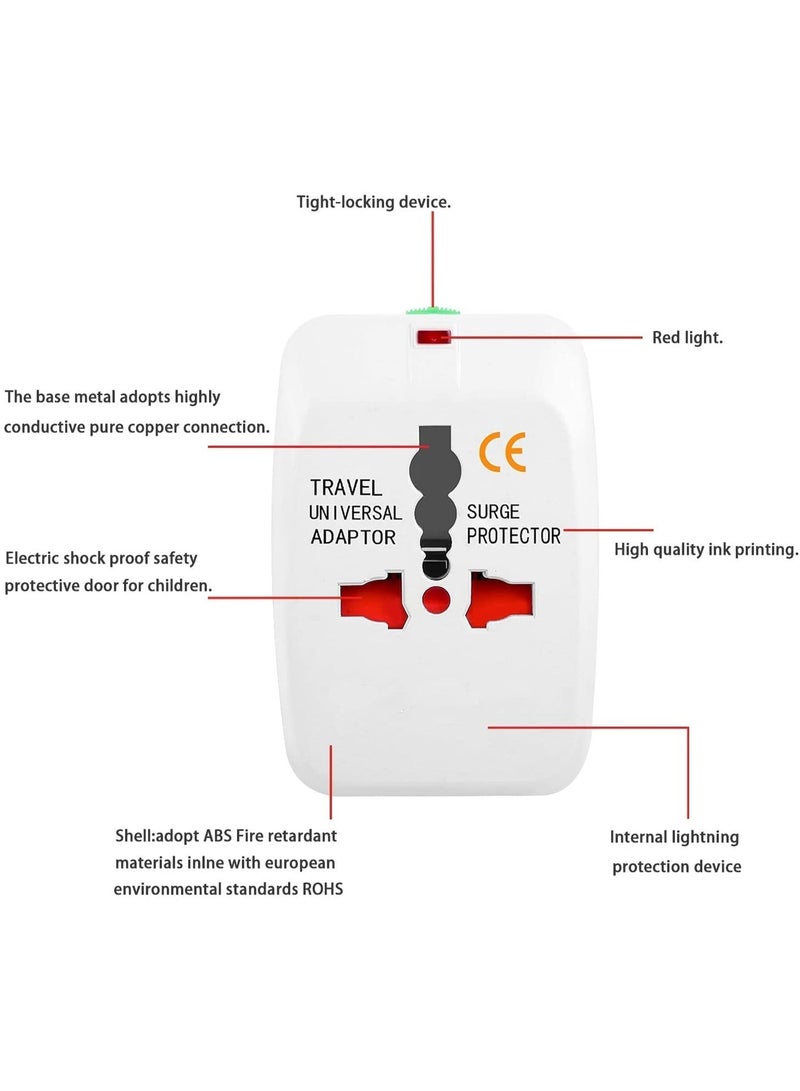 Worldwide Travel Adapter All-in-One Universal Wall Charger, Works with EU AU UK CA US CN JP HK Outlets, Surge Protection, Compact for Global Travel (White) - Image 3