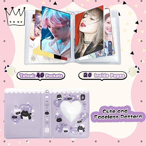 KeCool Photocard Binder 3 Inch Kpop Photocard Holder Book, Cute Mini Photo Album Portable Kpop Binder Photo Card Album with Lovely Pendant for Photo Card Collection, 40 Pockets (Purple) - Image 2