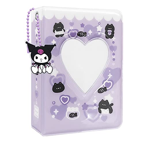 KeCool Photocard Binder 3 Inch Kpop Photocard Holder Book, Cute Mini Photo Album Portable Kpop Binder Photo Card Album with Lovely Pendant for Photo Card Collection, 40 Pockets (Purple) - Image 1