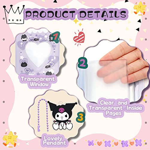 KeCool Photocard Binder 3 Inch Kpop Photocard Holder Book, Cute Mini Photo Album Portable Kpop Binder Photo Card Album with Lovely Pendant for Photo Card Collection, 40 Pockets (Purple) - Image 4