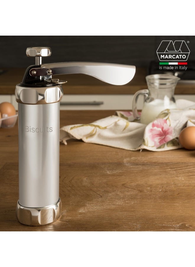 MARCATO MARCATO Atlas Biscuit Maker Press, Made in Italy, Includes 20 Cookie Disc Shapes, Classic Silver  - Image 5