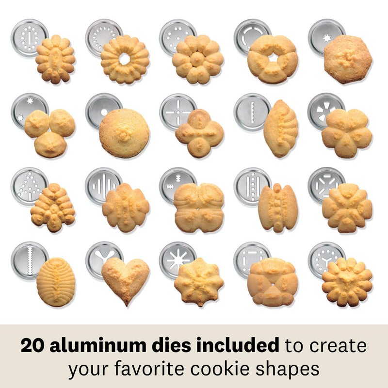 Marcato Atlas Deluxe Biscuit Maker Cookie Press, Made in Italy, Stainless Steel, Includes 20 Cookie Disc Shapes - Image 3