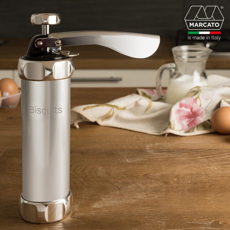Marcato Atlas Deluxe Biscuit Maker Cookie Press, Made in Italy, Stainless Steel, Includes 20 Cookie Disc Shapes - Image 2