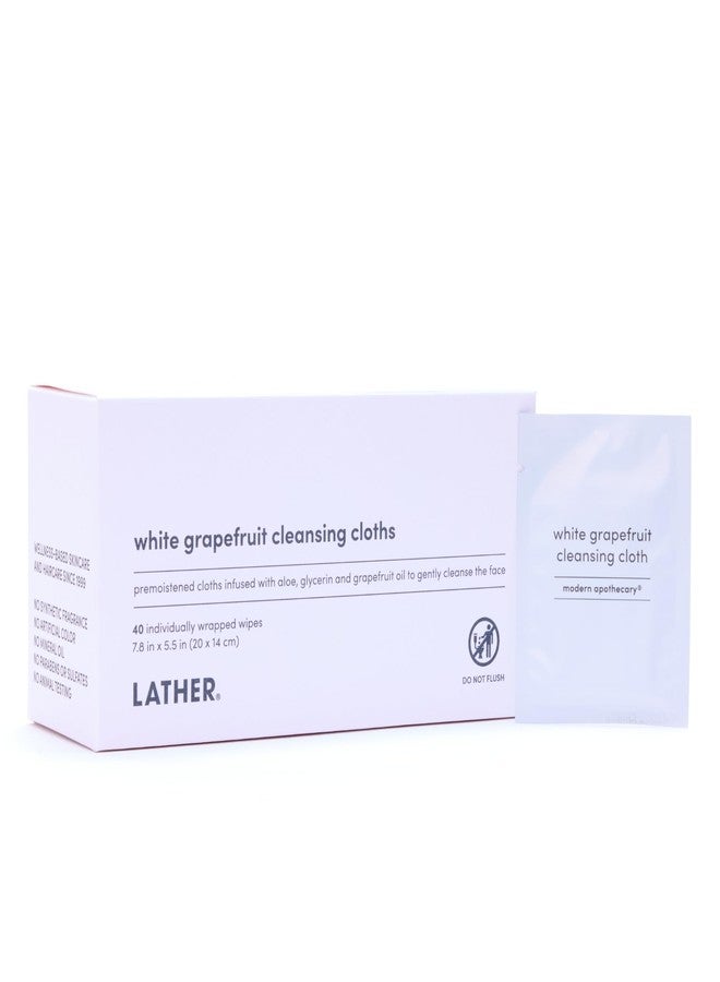 LATHER White Grapefruit Cleansing Cloths (40 Count Individually Wrapped (7.8" x 5.5" Premoistened with Aloe, Glycerin, Grapefruit Oil - Gentle Face Wipes - Vegan & Cruelty Free - Beauty & Skin Care - Image 1
