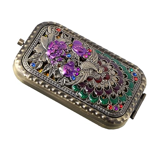 Pokinge 2Pcs Compact Folded Pocket Mirror Double-Sided Folding Retro Peacock Metal Makeup Mirror Portable 2X Magnification Cosmetic Mirror for Travel - Image 4
