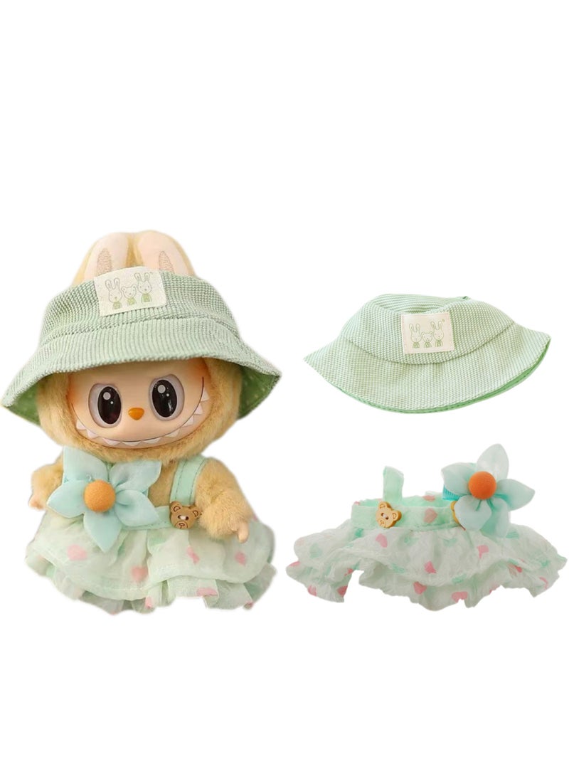CUNUUDOOL 3pcs Cute Clothes Set & Outfit Set For 17cm Dolls, Labubu Clothes,Include:Green Hat,Green Floral Skirt,Green Flower Accessories.Interchangeable Clothing For 1/2/3, Generation. - Image 1