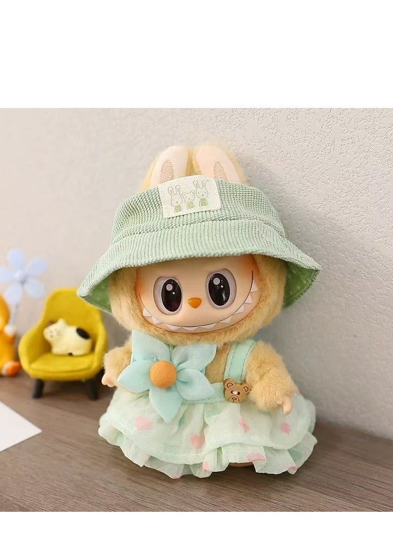 CUNUUDOOL 3pcs Cute Clothes Set & Outfit Set For 17cm Dolls, Labubu Clothes,Include:Green Hat,Green Floral Skirt,Green Flower Accessories.Interchangeable Clothing For 1/2/3, Generation. - Image 2