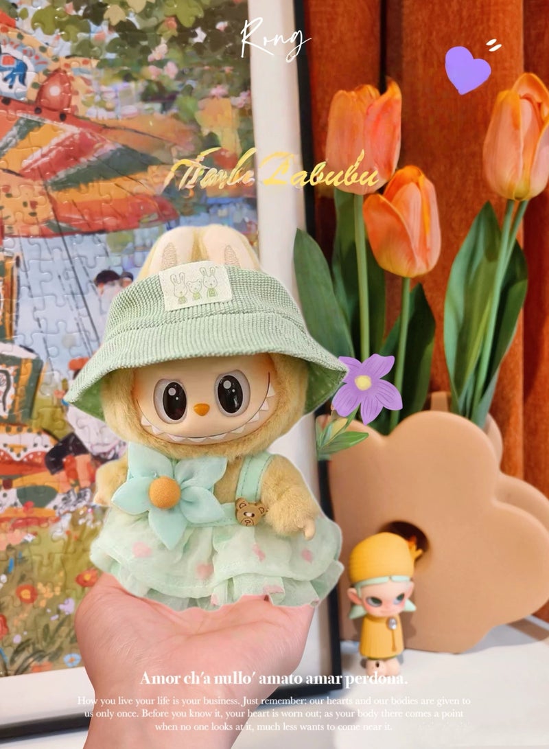 CUNUUDOOL 3pcs Cute Clothes Set & Outfit Set For 17cm Dolls, Labubu Clothes,Include:Green Hat,Green Floral Skirt,Green Flower Accessories.Interchangeable Clothing For 1/2/3, Generation. - Image 3