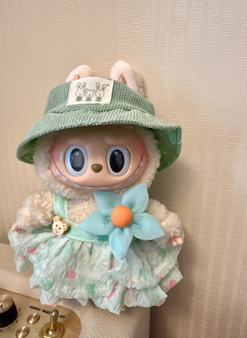 CUNUUDOOL 3pcs Cute Clothes Set & Outfit Set For 17cm Dolls, Labubu Clothes,Include:Green Hat,Green Floral Skirt,Green Flower Accessories.Interchangeable Clothing For 1/2/3, Generation. - Image 4