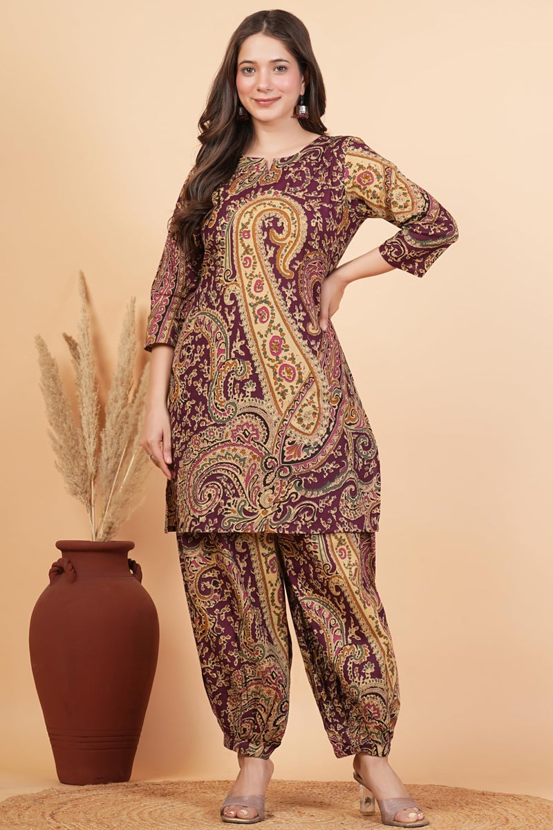 rytras Women's Pure Cotton Printed Ethnic Wear Straight Kurta Set with Palazzo Pants(RYT708,Wine,M) - Image 3