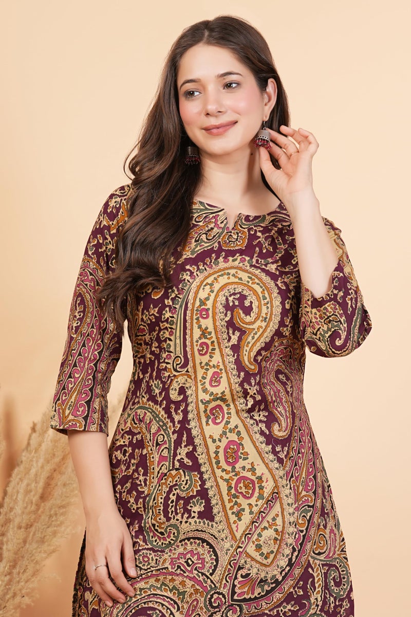 rytras Women's Pure Cotton Printed Ethnic Wear Straight Kurta Set with Palazzo Pants(RYT708,Wine,M) - Image 5