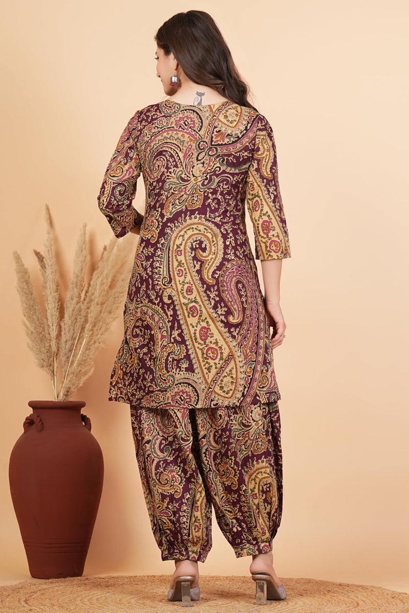 rytras Women's Pure Cotton Printed Ethnic Wear Straight Kurta Set with Palazzo Pants(RYT708,Wine,M) - Image 2