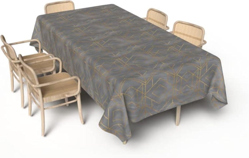 ART MOOD HOME Golds Grey Tablecloth Waterproof POLYESTER FABRIC Yellow * White 140W x 300L CM