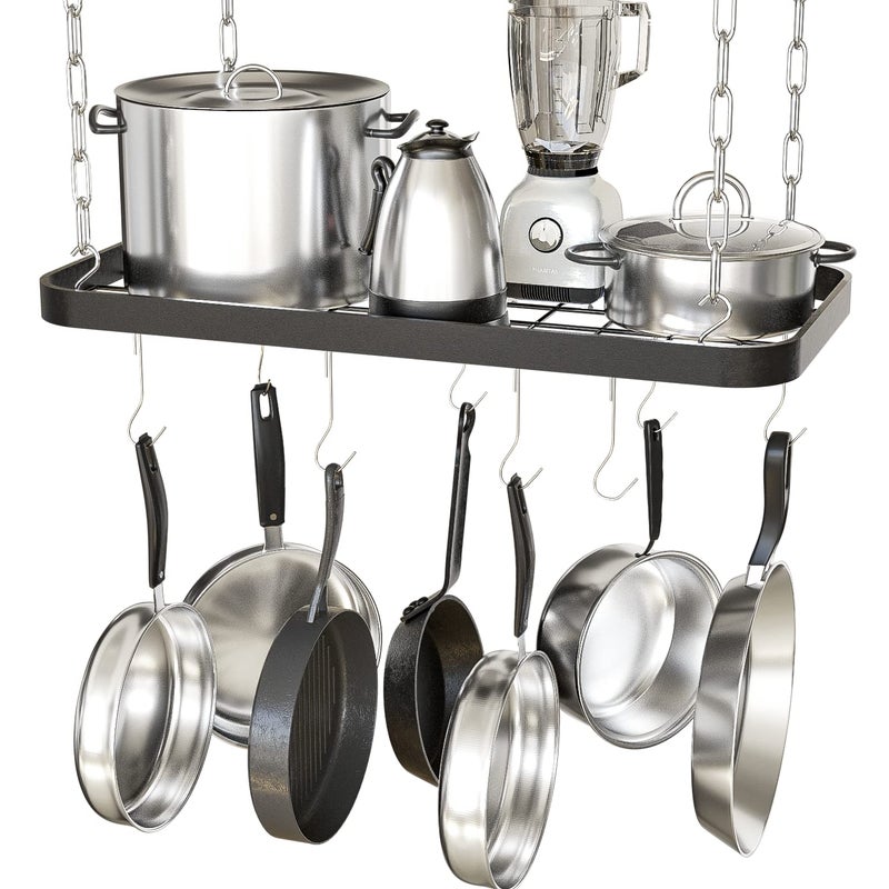 J JACKCUBE DESIGN Hanging Pots and Pans Organizer Rack for Ceiling Wall Mount Grid Kitchen Pot Storage Shelves for Utensils Cookware with 8 S Hooks 244 x 118 x 12 inches JACKCUBE DESIGN MK397B