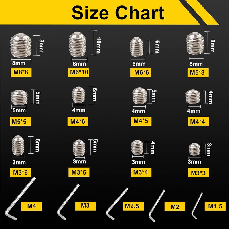 FIXXELY Set Screws Assortment Kit (M3, M4, M5, M6, M8) with Allen Keys – Durable 240 Pcs Metric Cup Point 304 Stainless Steel for Bathroom Fixtures, Door Knobs, Faucets, Plumbing, and More - Image 5
