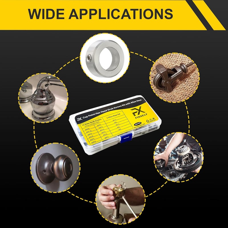 FIXXELY Set Screws Assortment Kit (M3, M4, M5, M6, M8) with Allen Keys – Durable 240 Pcs Metric Cup Point 304 Stainless Steel for Bathroom Fixtures, Door Knobs, Faucets, Plumbing, and More - Image 2