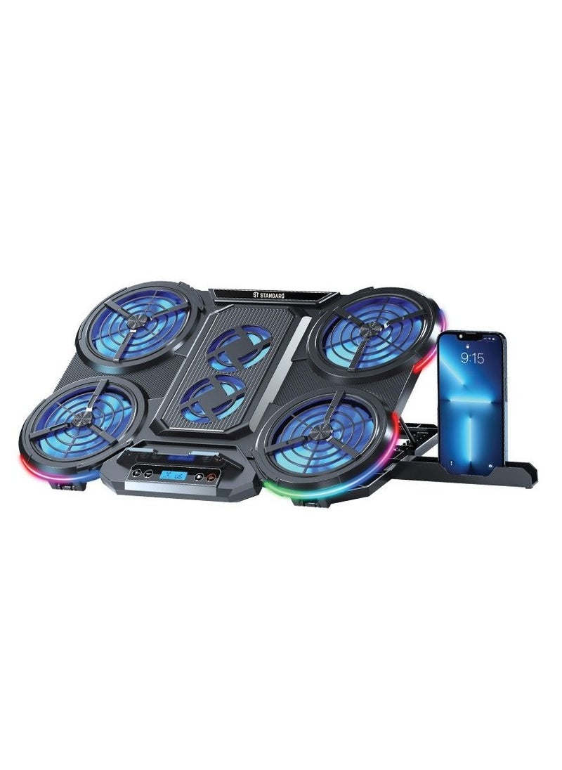 Standard - ICE08 Laptop Stand with Mobile Stand 10 RGB Lighting Modes Height adjustment: 7 levels With blue Led of fans 2 USB ports With LCD Screen - Image 1