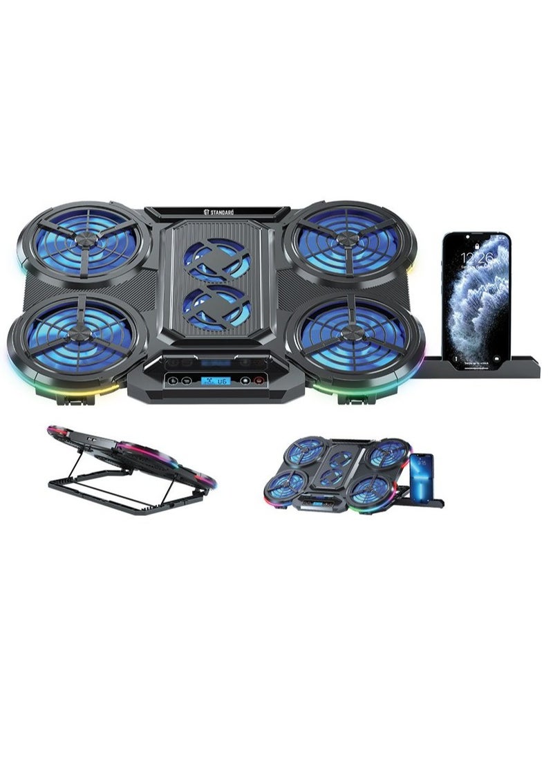 Standard - ICE08 Laptop Stand with Mobile Stand 10 RGB Lighting Modes Height adjustment: 7 levels With blue Led of fans 2 USB ports With LCD Screen - Image 1