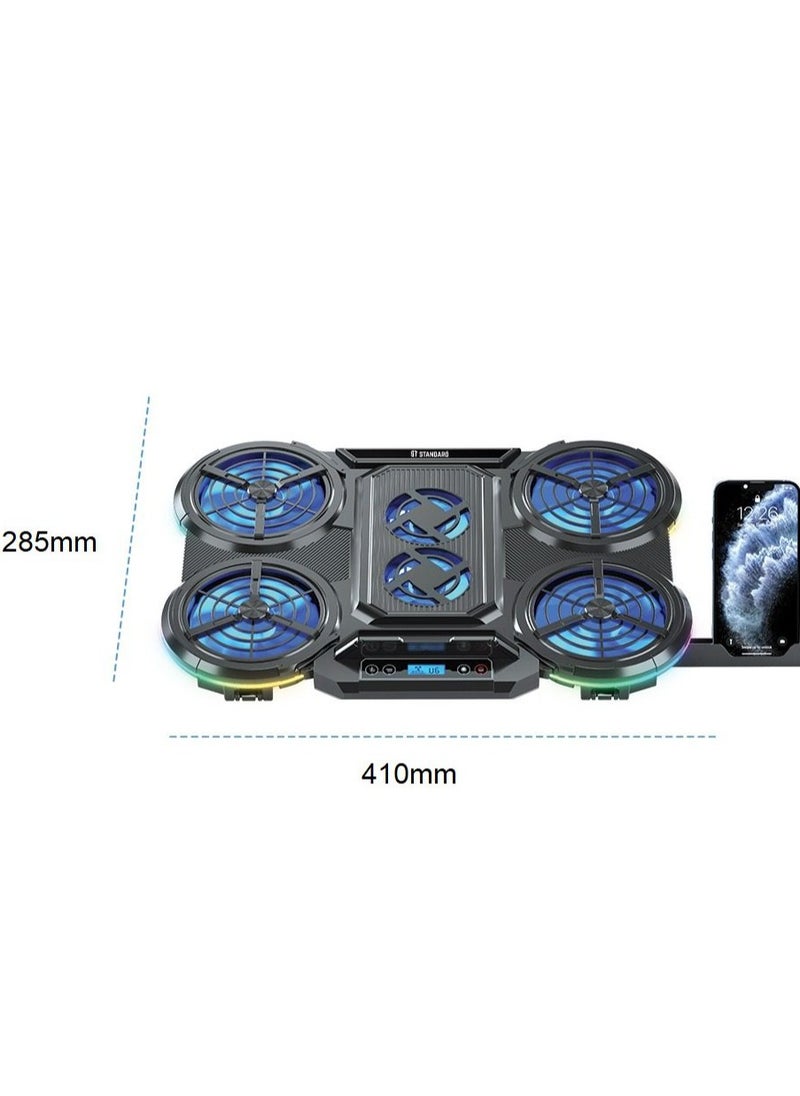 Standard - ICE08 Laptop Stand with Mobile Stand 10 RGB Lighting Modes Height adjustment: 7 levels With blue Led of fans 2 USB ports With LCD Screen - Image 1