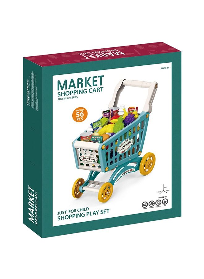 Little Story 56-Pieces Role Play Market Shopping Cart Toy Set - Green - Image 2