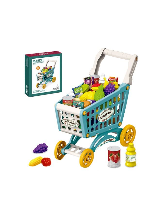 Little Story 56-Pieces Role Play Market Shopping Cart Toy Set - Green - Image 1