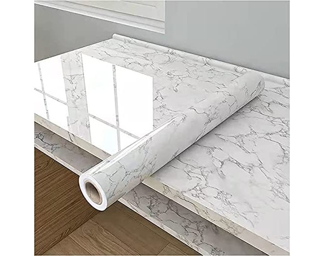 COSMOS STAR ™ فيلم أثاث رخام السماء البيضاء للفيلم الداخلي ورق الجدران لخزائن الأبواب، الخزائن، الثلاجات، أسطح الطاولات، الجدران، الأرضيات، مشاريع التجديد الأخرى (24 × 200 بوصة، رخام السماء البيضاء) - Image 1