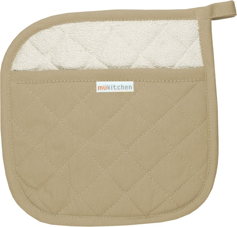 100% Quilted Cotton Pot Holder, 23cm by 23cm , Flax